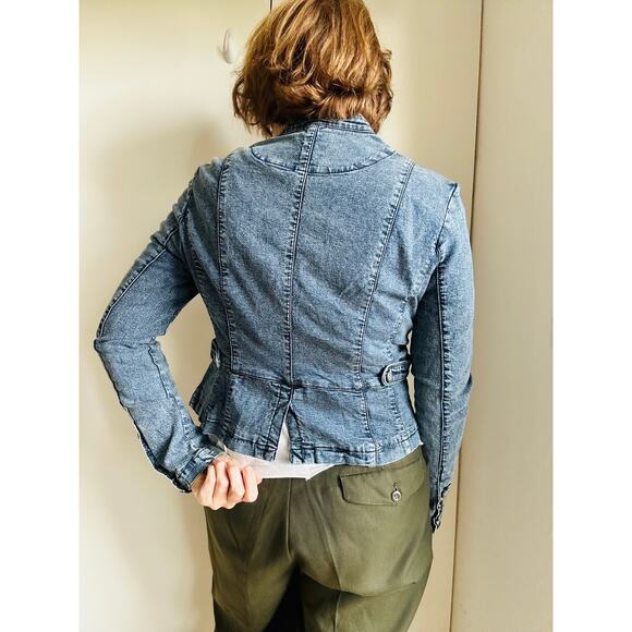 Y2K Military Jean Jacket Size MediumStructured Denim Utility Style - Picture 5 of 10